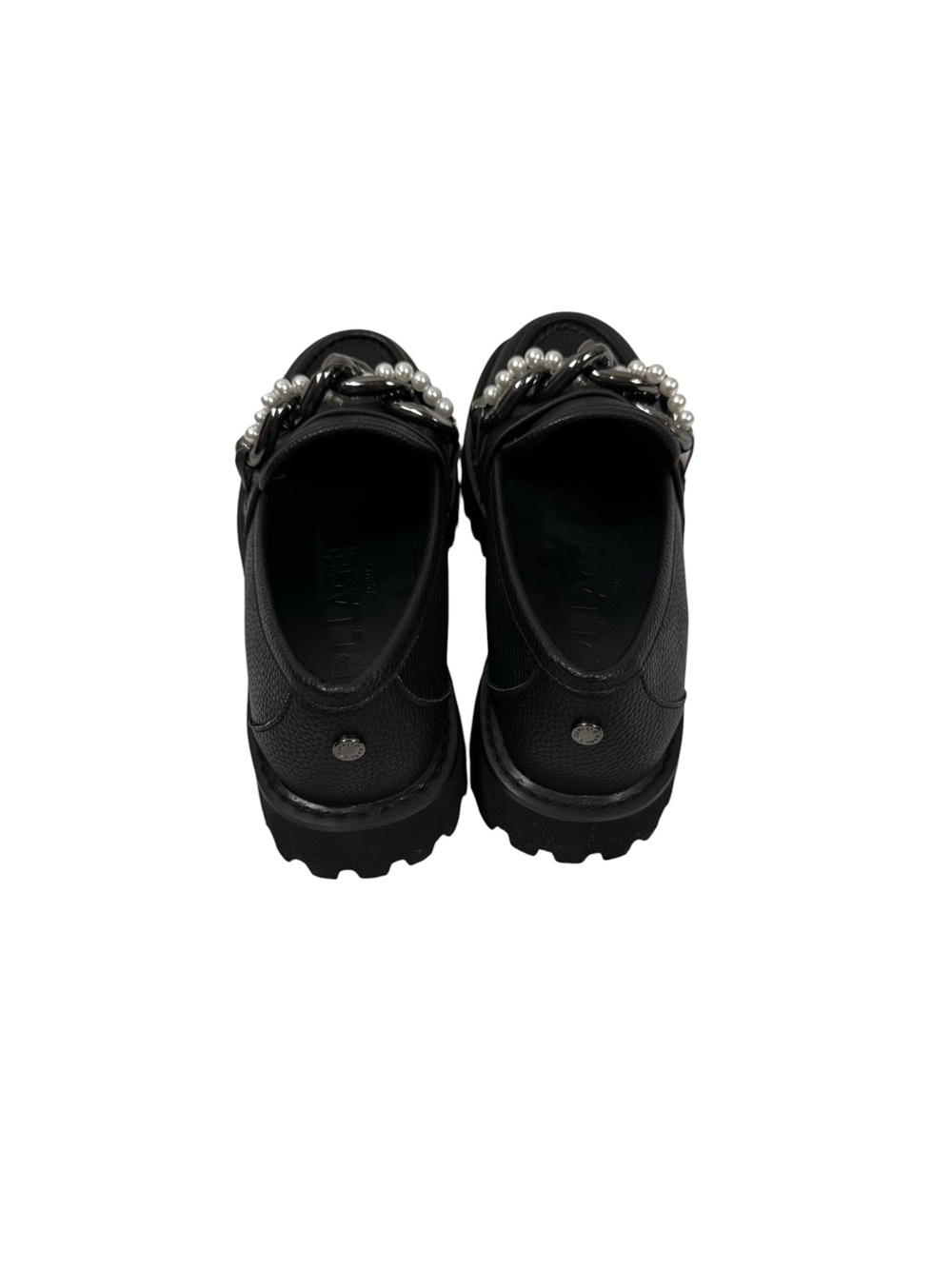 Karl Lagerfeld Black Leather lug Loafers with Chain & Pearl Trim size 8.5 - Picture 4 of 10